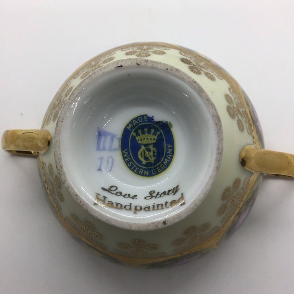 Covered Sugar And Creamer NC West Germany Hand Painted Love Story Courting Scene - Picture 7 of 11